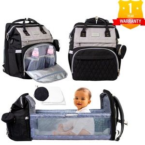 3 In1 Baby Grey/Black Diaper Bag Backpack with Changing Station/ Bassinet